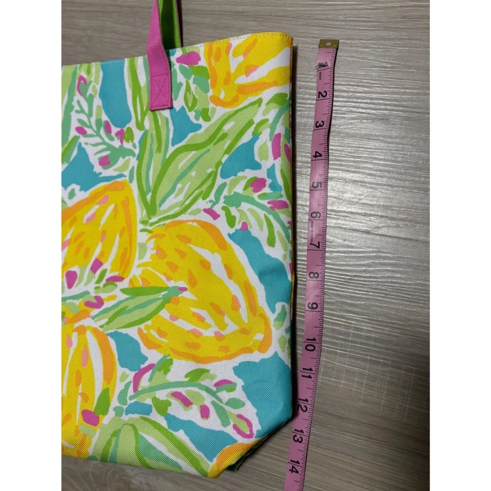 Lilly Pulitzer Estee‎ Lauder Canvas Tote Bag Lemon Print Blue Yellow Pink Floral